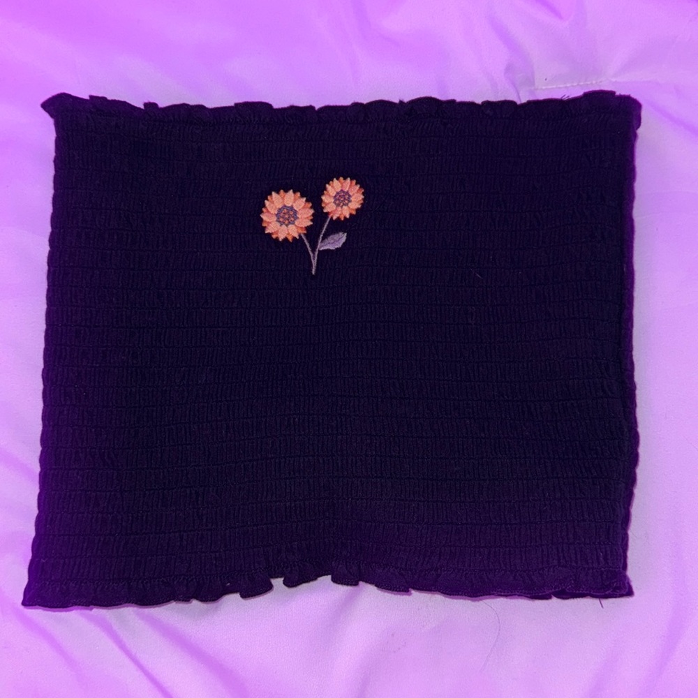 Hollister black tube top with sunflowers